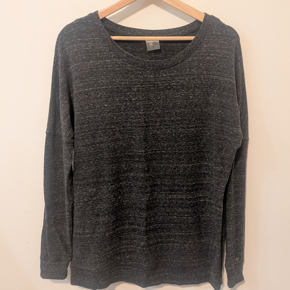 Calia Long Sleeve Tunic Length Side Zip Charcoal Gray Sweatshirt